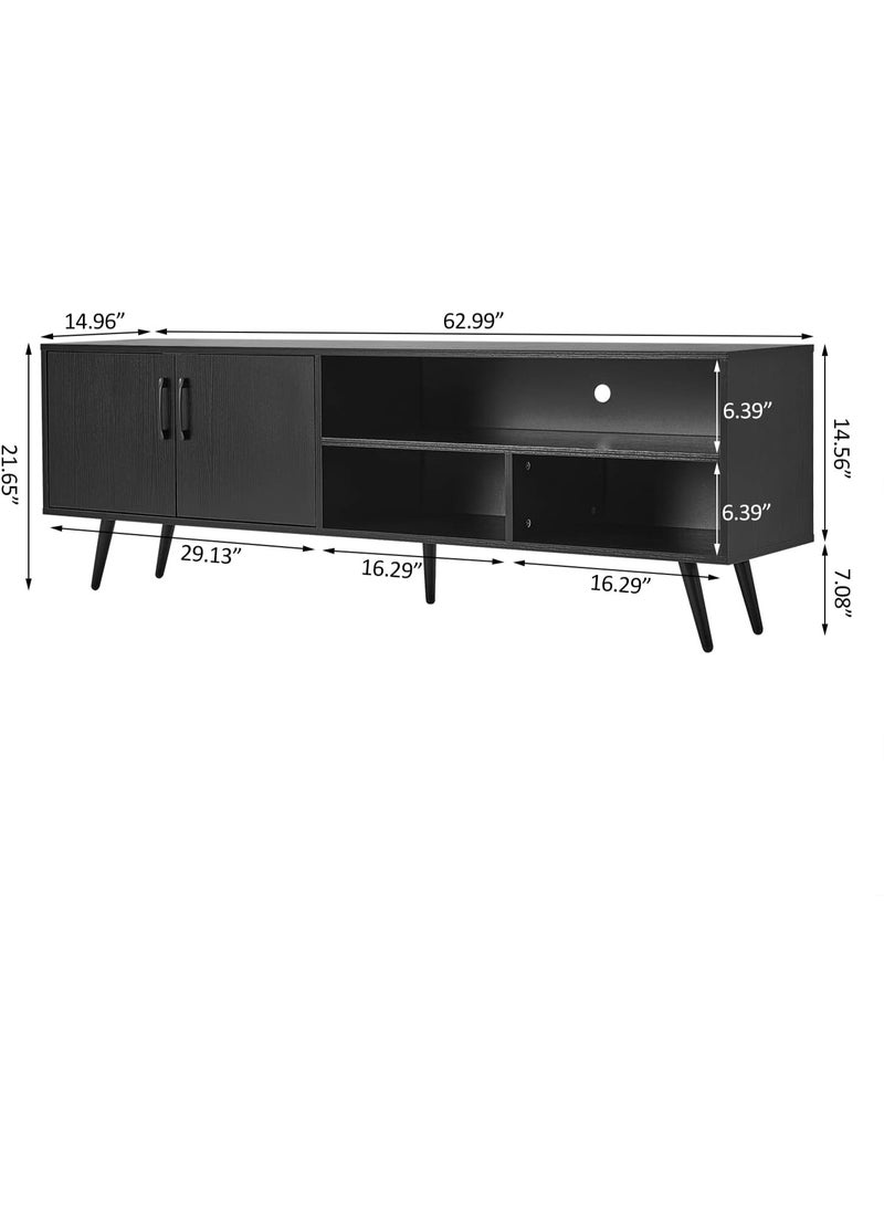 Panana 62.99" TV Stand Television Stands TV Console Unit with 3 Open Cubby and 2 Doors Big Storage Cabinets for Living Room Bedroom for TVs up to 70 Inches (Black) - Image 3